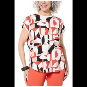 WynneLayers Women's Dolman-Sleeve Collage Tee Vermillion/Sand Combo - Regular